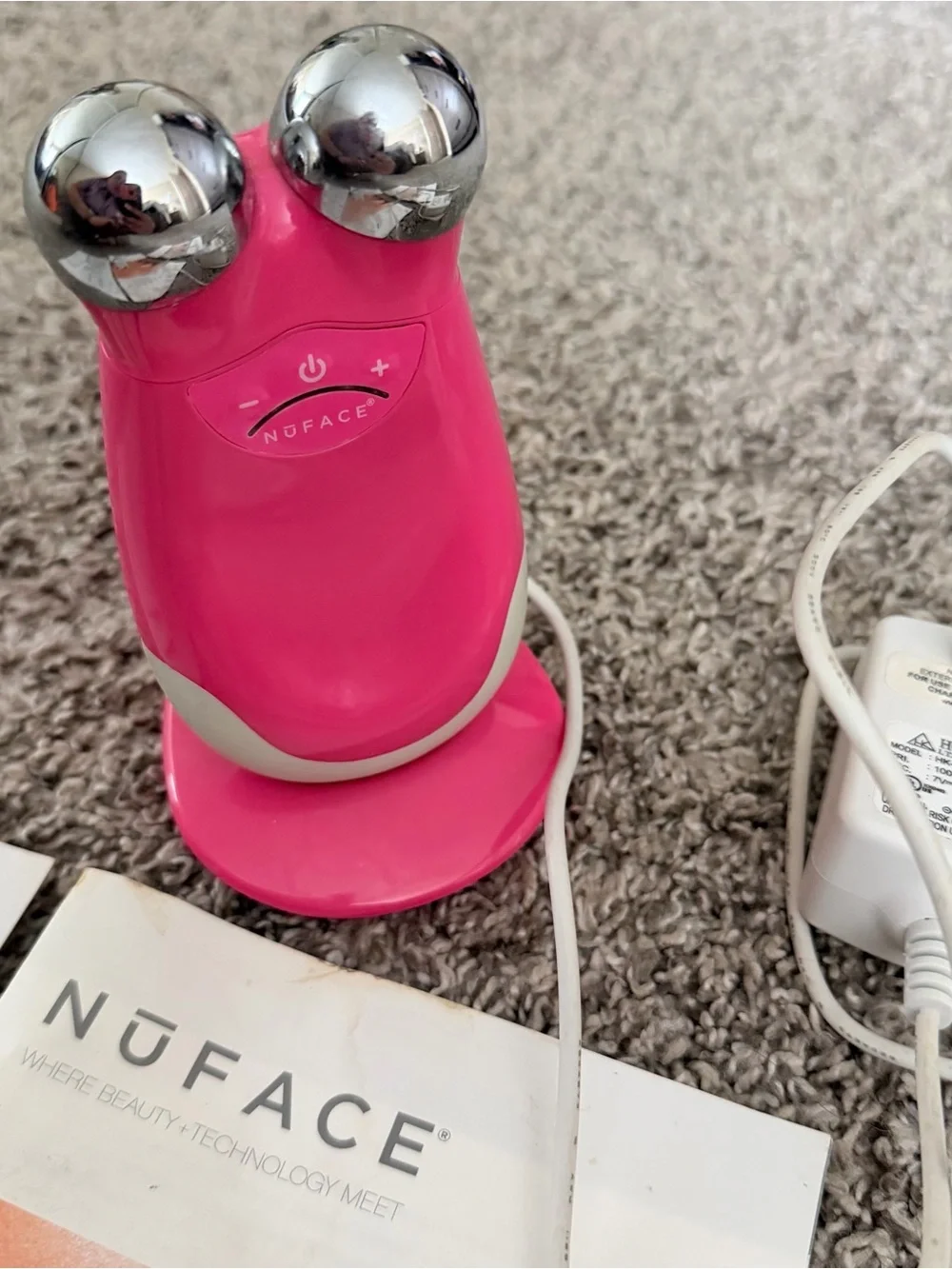 NuFACE Trinity Pink Facial Toning Device w/ Charging Stand, Adapter, Manuals